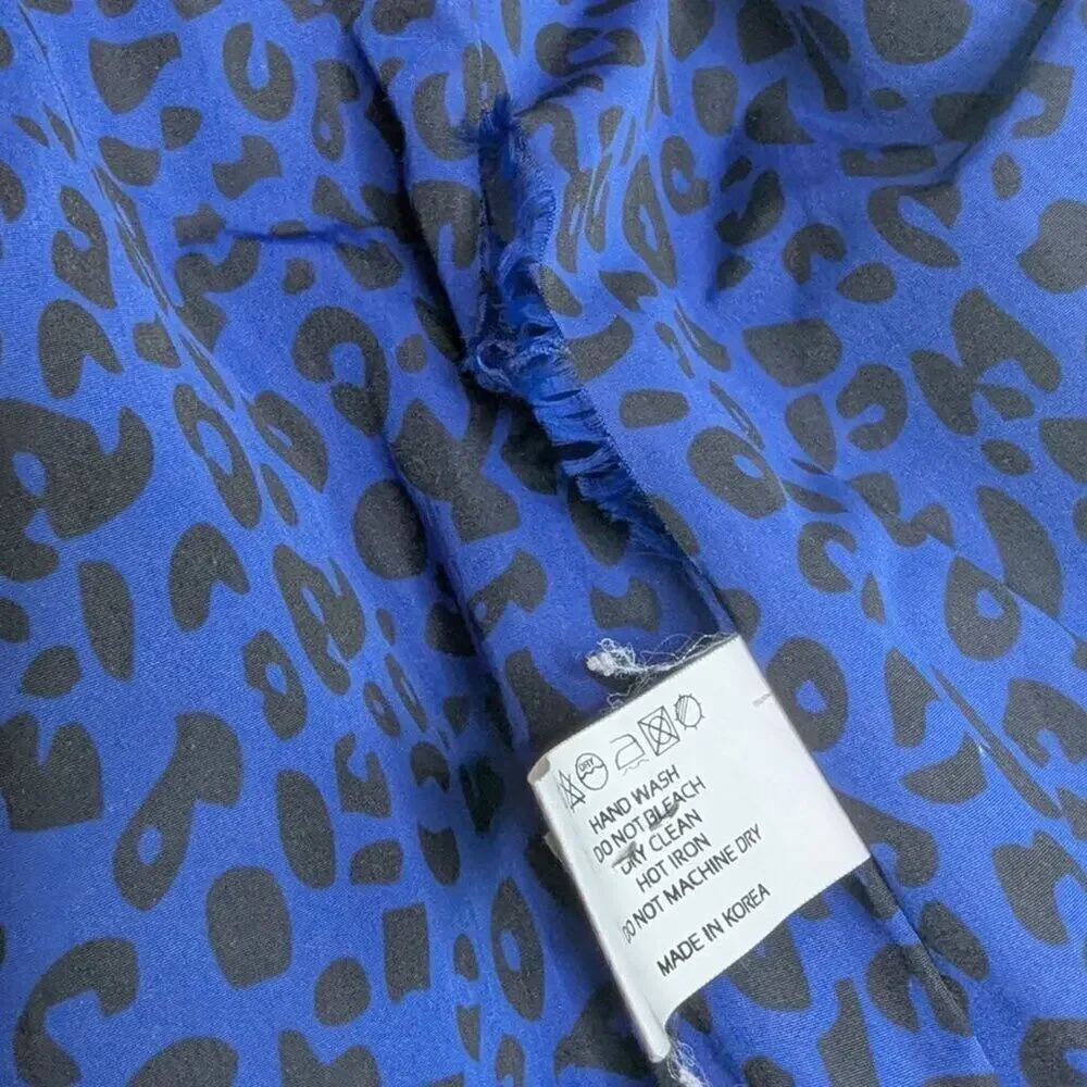 COMMAMME Faux Fur Coat Medium M Navy Blue Cream Glam Mob Wife Luxury Jacket
